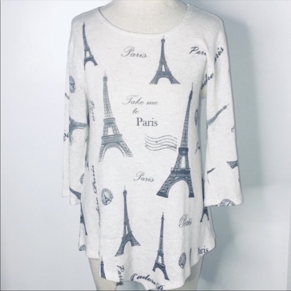 Rue JuJu knit tunic white with Eiffel tower print